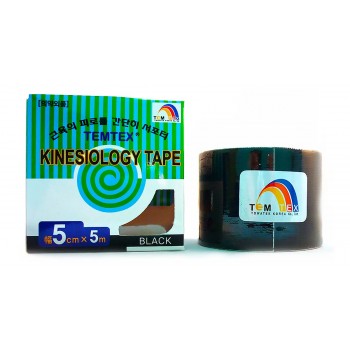 Temtex® kinesiotape color negro, vendaje neuromuscular adhesivo kinesiotaping tratamiento para dolor muscular 5X5 cm.